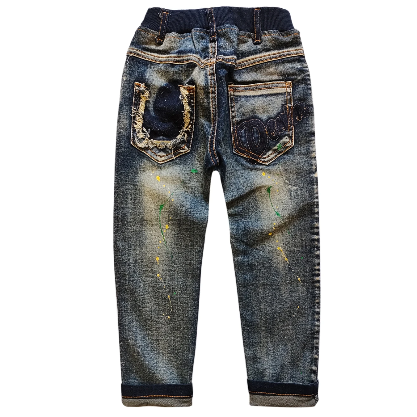 5062 3-5 YEARS Broken Bag Skull kids jeans soft denim trousers children\'s pants navy blue spring autumn boys girls unisex