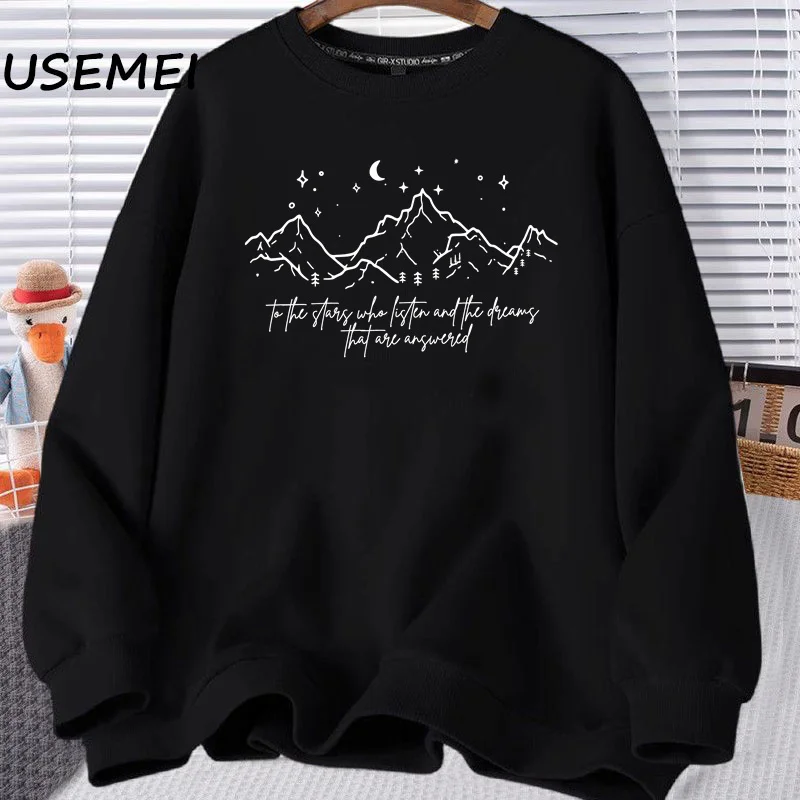 To The Stars Who Listen and The Dreams Sweatshirts Women Causal Pullover Crewneck Sweatshirt SJM Velaris Printed Hooded Coat