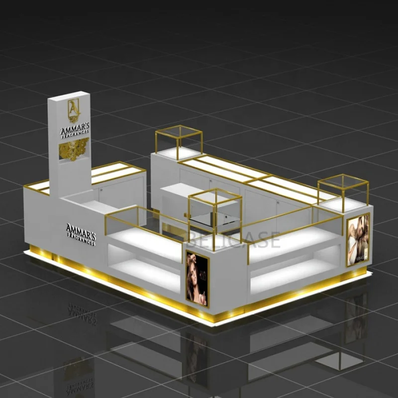 Customized. luxury perfume kiosk with LED light high-end glass perfume display counter mall kiosk design perfume