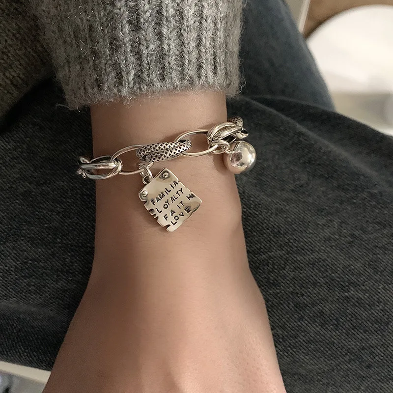 925 Sterling Silber Thai Silber Armband für Frauen Vintage Geometrisches Herz Glückssymbol Punk Schmuck 2026 Neu Party Geburtstagsgeschenk