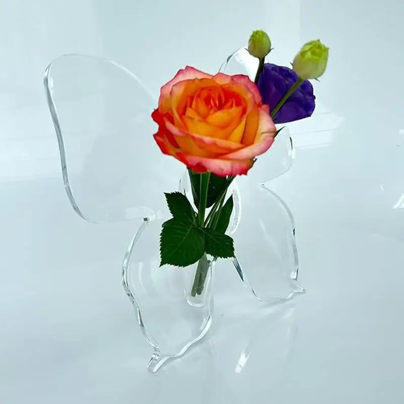 INS Clear Acrylic Butterfly-Shaped Vase Home Decorative Art Vase Desktop Flowers Vase for Living Room Light Luxury Decorations