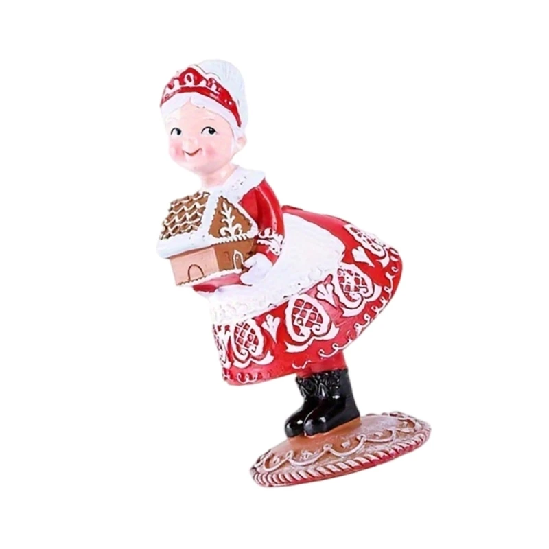 Gingerbreads Santa Couple Resins Figurine Statue Christmas Tabletop Ornament for Seasonal Home Book Shelves Decoration