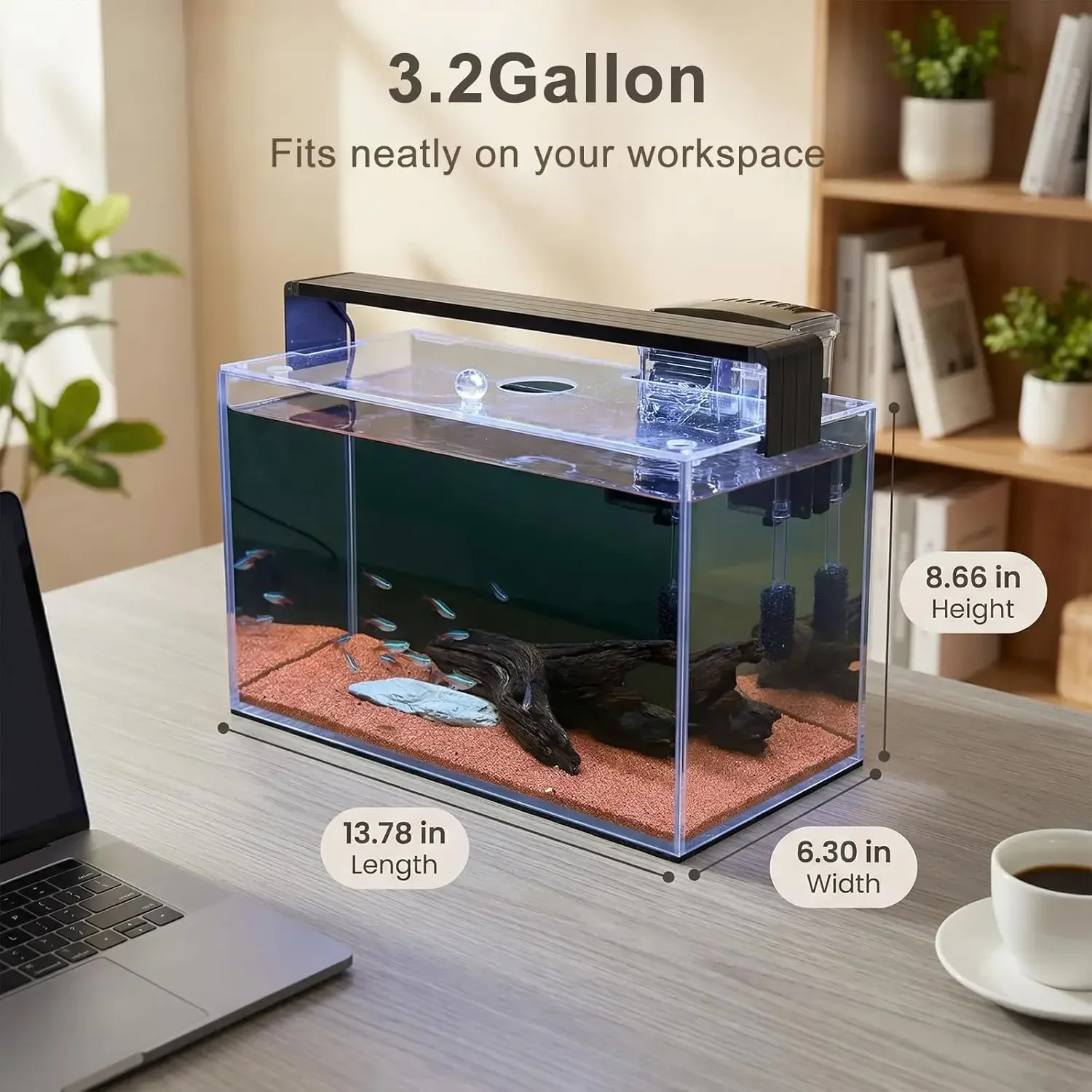 3.2 Gallon Fish Tank, Nano Nature Aquarium Kit,Small Aquarium Starter Kit,Ultra-Clear Rimless Desktop Small Aquarium with Filter