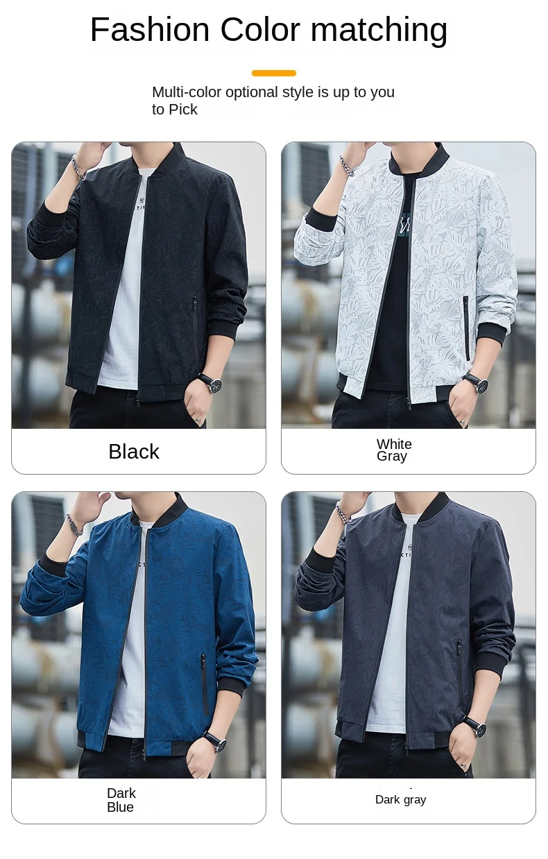 Spring Men's Jacket 2024 New models Trend Print Comfortable Slim Fit Business Stand Collar Jacket Casual Men's Windproof coat