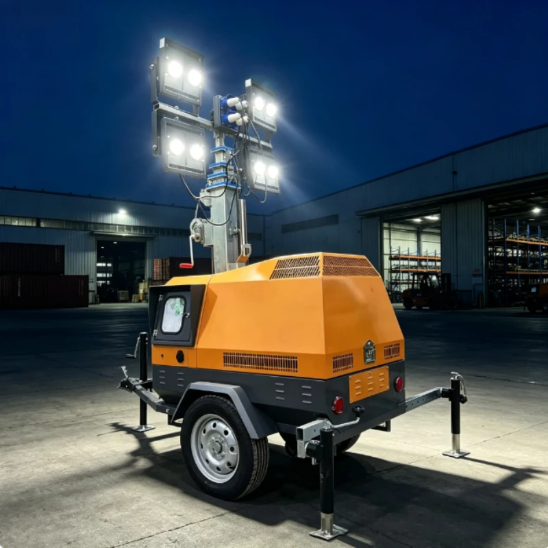 Mobile Lighting Tower Trailer Chassis 7-9m Mast Multi Direction Illumination For Open Pit Mining Site Working Light