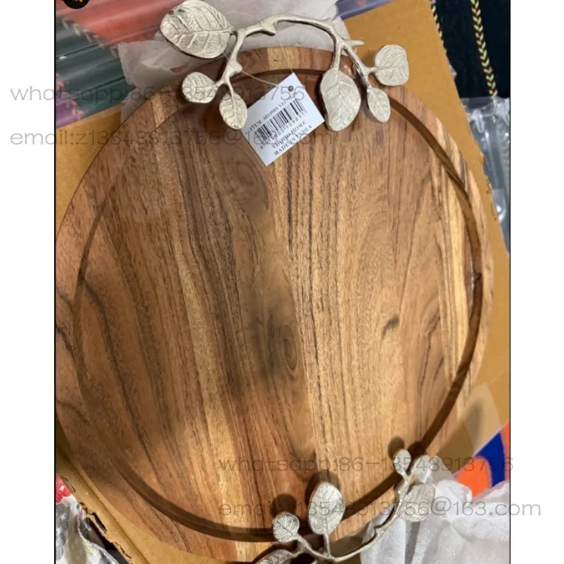 American mango wood metal handle fruit tray square tray storage tray coffee table home decoration ornament