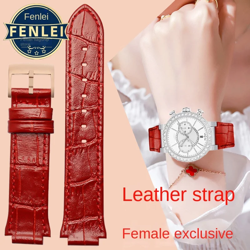 Genuine leather Watch band for S-warovski 5027127 5027131 5080602 5096008 Female 21*14mm Strap Red Bracelet Black Soft Wristband