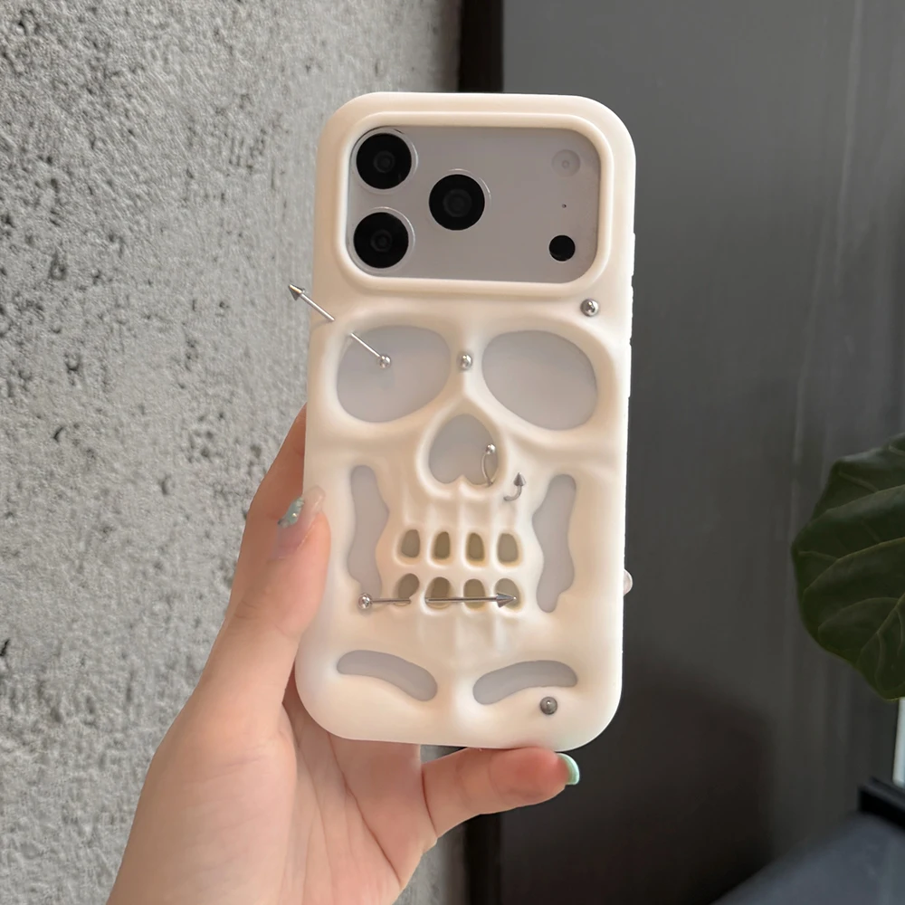 Für iPhone 18 17 16 15 12 13 14 Pro Max Modische Halloween 3D Hohlraum Wärmeableitende Totenkopf-Gesichts-Weichsilikonhülle Lustige Abdeckung – Detail 5