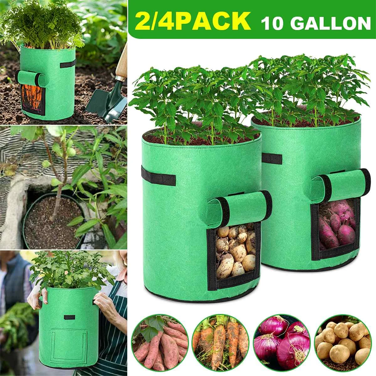 

2/4Pcs Fabric Plant Pots Grow Bags 10 Gallon Gardening Vegetable Tomato Strawberry Growing Planter Garden Potato Planting Pots