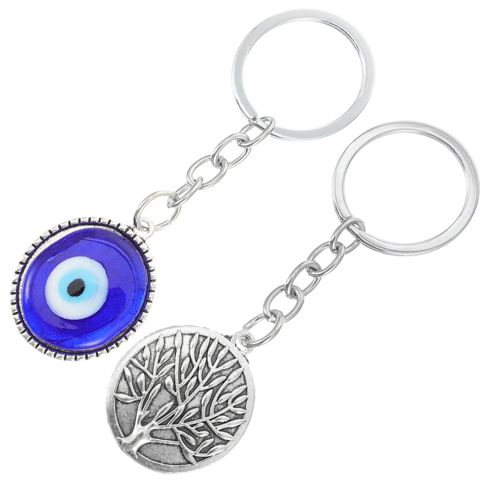2Pcs Blue Evil Eye Keychain Pendants Made of Premium Alloy Turkish Islamic Keyring for Organizing Keys Home Car Bag Decoration