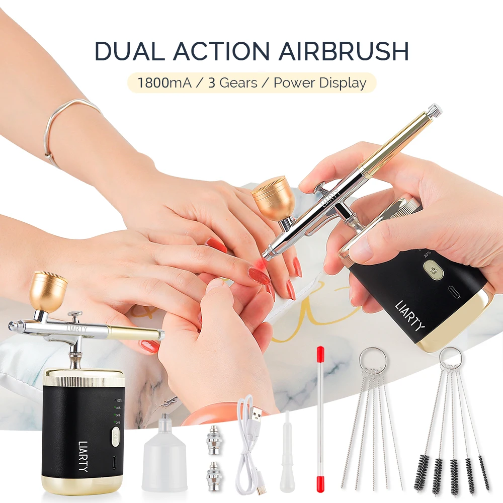 Dual-action Manicure Airbrush with Compressor Portable Airbrush for 3D Nail Printer Cake Tattoo Makeup Airspray Oxygen Injector