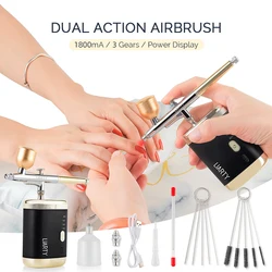 Dual-action Manicure Airbrush with Compressor Portable Airbrush for 3D Nail Printer Cake Tattoo Makeup Airspray Oxygen Injector