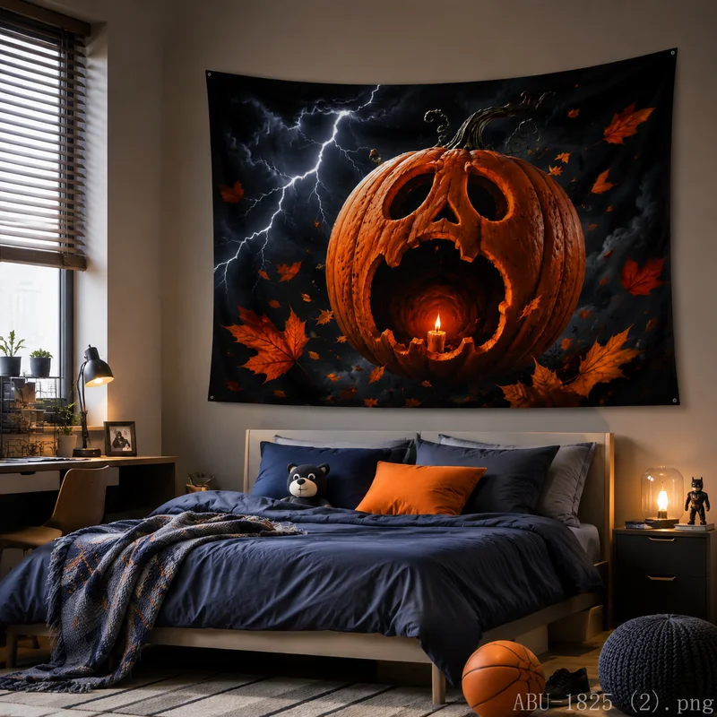 VIKAMA Spooky Jack O Lantern Tapestry Candle Galaxy Dark Night Halloween Wall Hanging Bedroom Dorm Party Decor Cloth