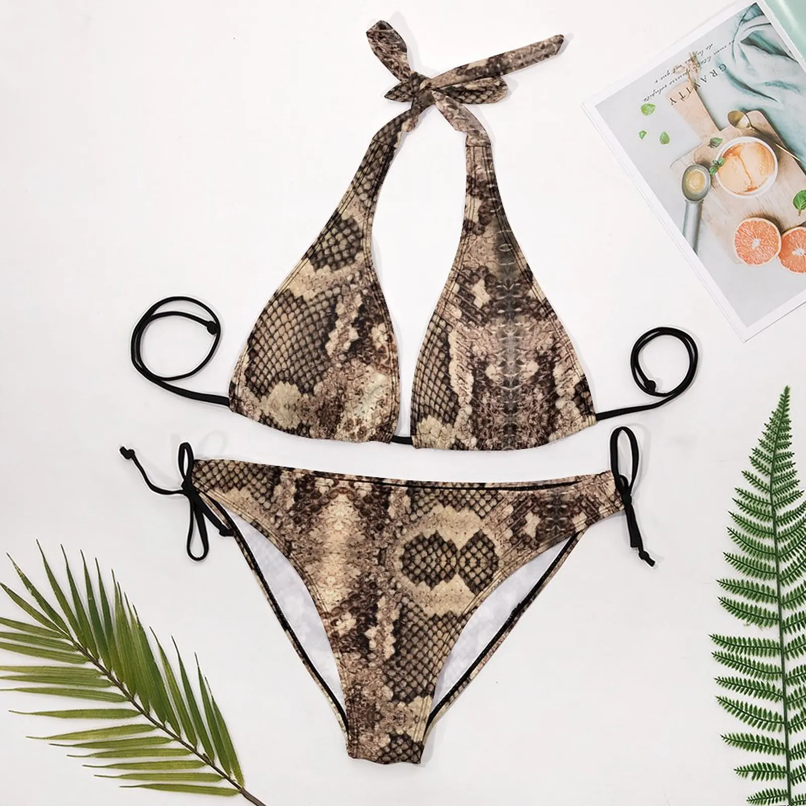 Seksowne bikini w stylu vintage ze skóry węża nadruk zwierzęcy Trend strój kąpielowy bikini Push Up String stroje kąpielowe niestandardowy strój