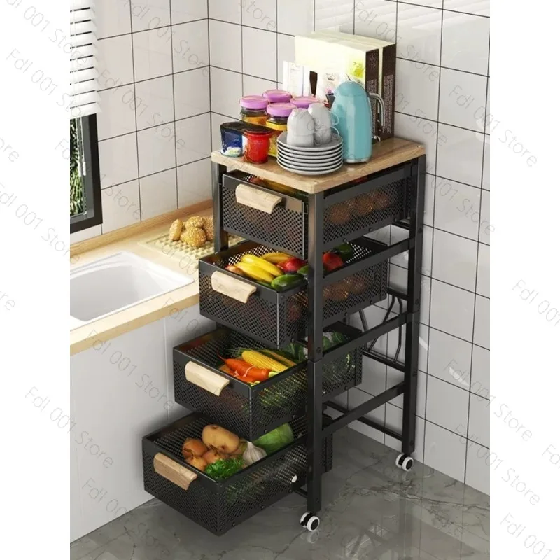 Household Movable Narrow Kitchen Organizer Cart With Wheel Multi-layer Vegetable Auxiliary Cartss Drawer Type Kitchen Trolleys
