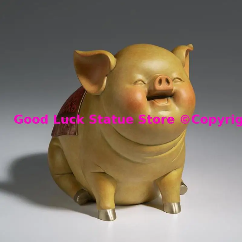 Amazing Mascot Wealth FU Lucky Pig BEST Business gift HOME Room OFFICE BAR CLUB decor Good luck decoration COPPER Sculpture ART