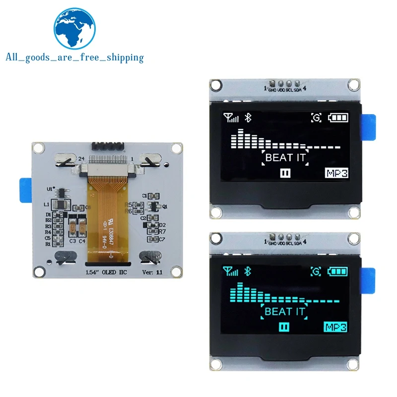 Imagem -04 - Tzt-oled Display Screen Board com Moldura de Ferro 1.54 Polegada Pinos Branco Azul Spi Iic Interface I2c Driver Spd0301 128x64