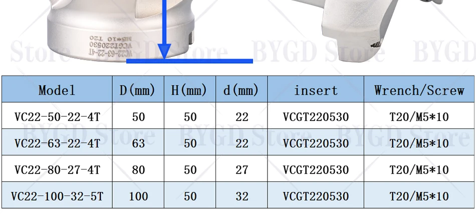 BYGD VC22 SB90 VC22 Aluminiumlegierungs-Grobschneidscheibe, Klingeneinsatz VCGT220530, passend für BT NT HSK FMB Werkzeughalterhalterung. – Detail 2