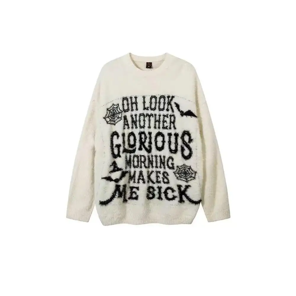 

Мужской вязаный свитер оверсайз в американском ретро-стиле с круглым вырезом, модный, с длинными рукавами, свободного кроя, для пар, из мягкого полиэстера, зимний