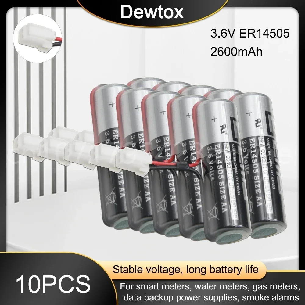 

10PCS ER14505 ER14505H AA 3.6V 2400mAh Energy Lithium Battery Smart Meter Battery with Plug