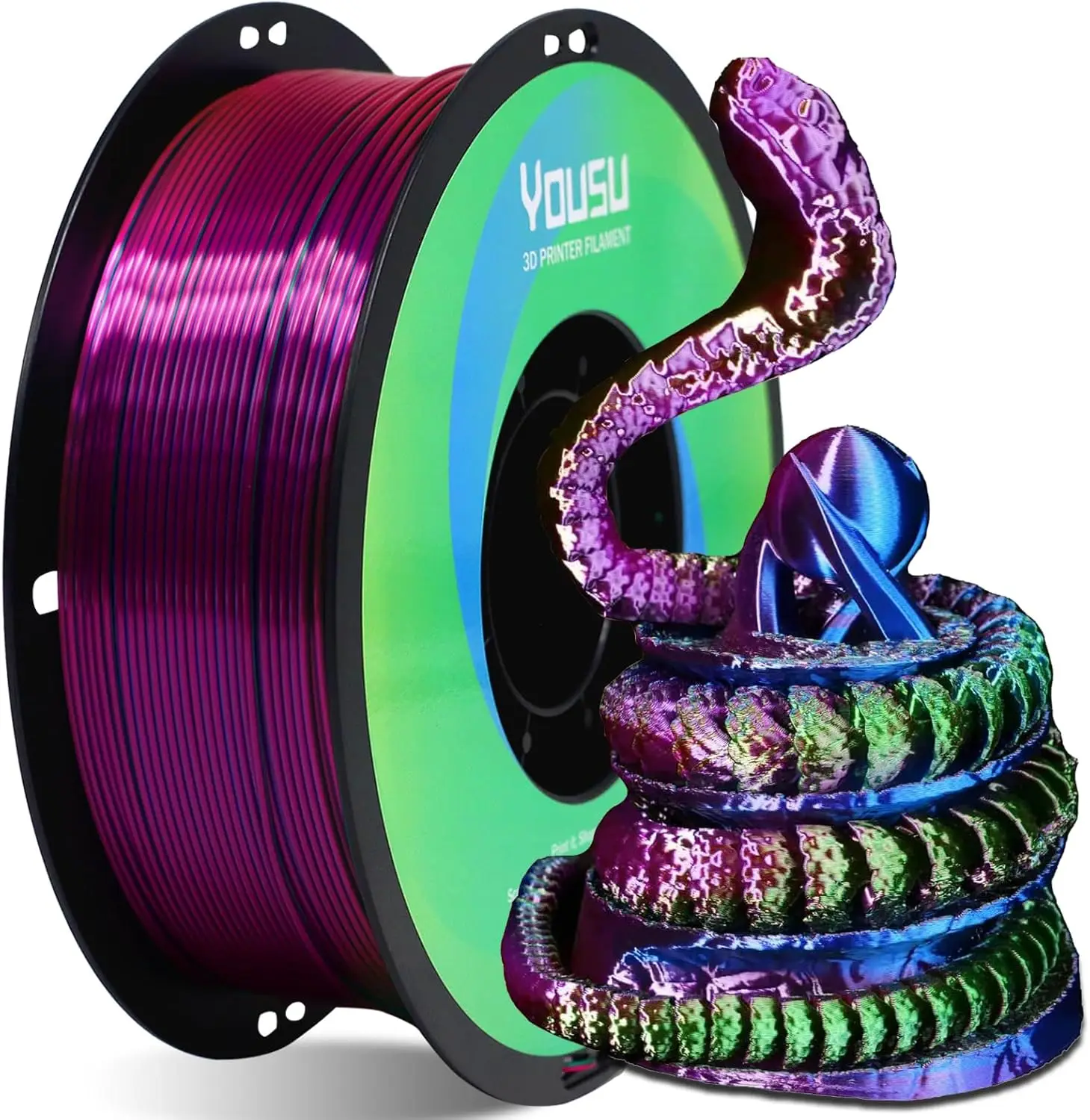 

Tri Color PLA 3D Printer Filament 1.75mm, Coextrusion Rainbow Silk Pink-Blue-Green, Multi Color +/-0.02mm, 1kg/2.2lbs