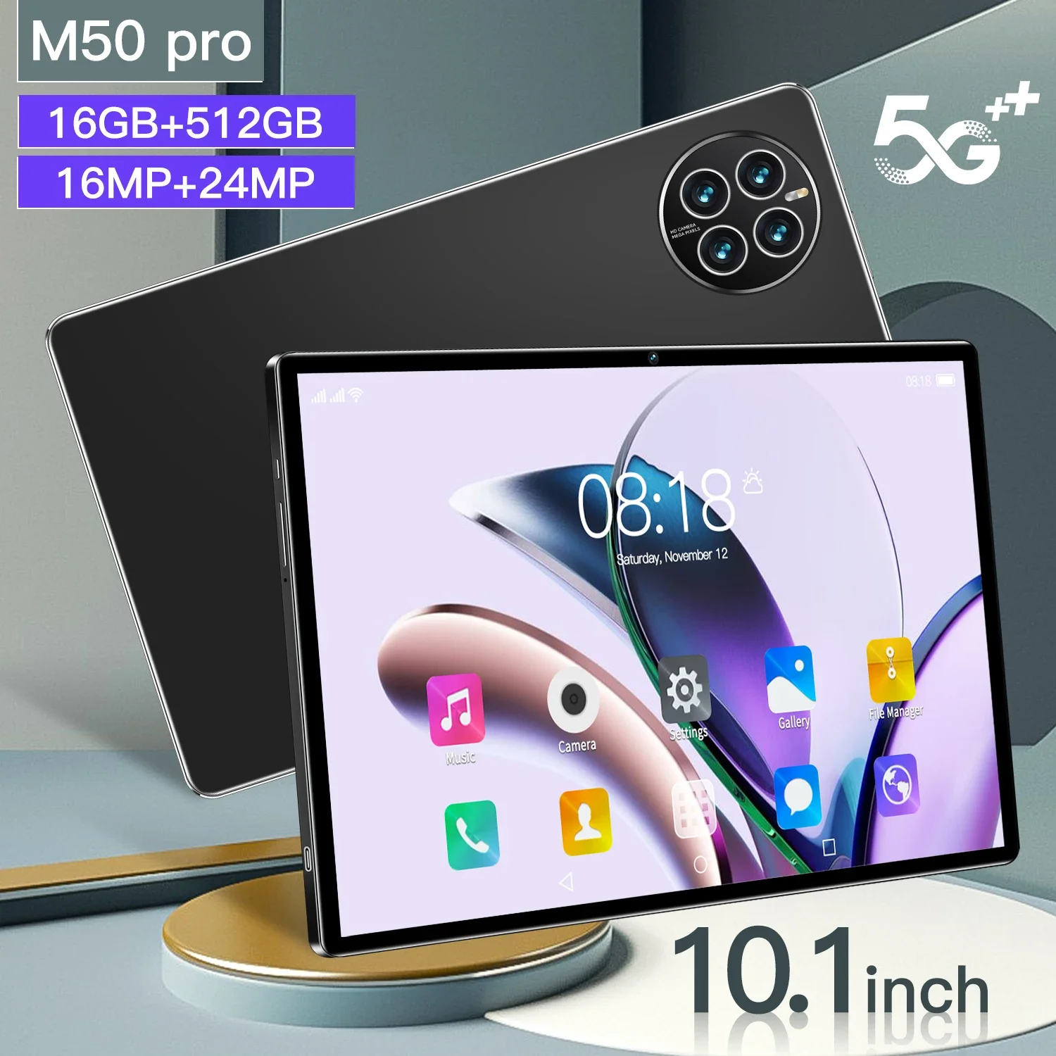 M50 Pro Tablet 12 Android System with 10.1 Inch HD Screen Dual SIM Cards 16GB Memory 12000mAh Battery and 16MP+24MP Cameras