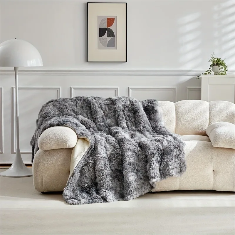 

Reversible Plush Faux Fur Sherpa Fleece Blanket Tie-Dye All-Season Comfort for Bed and Sofa Luxurious Soft Dual-Layer Throw