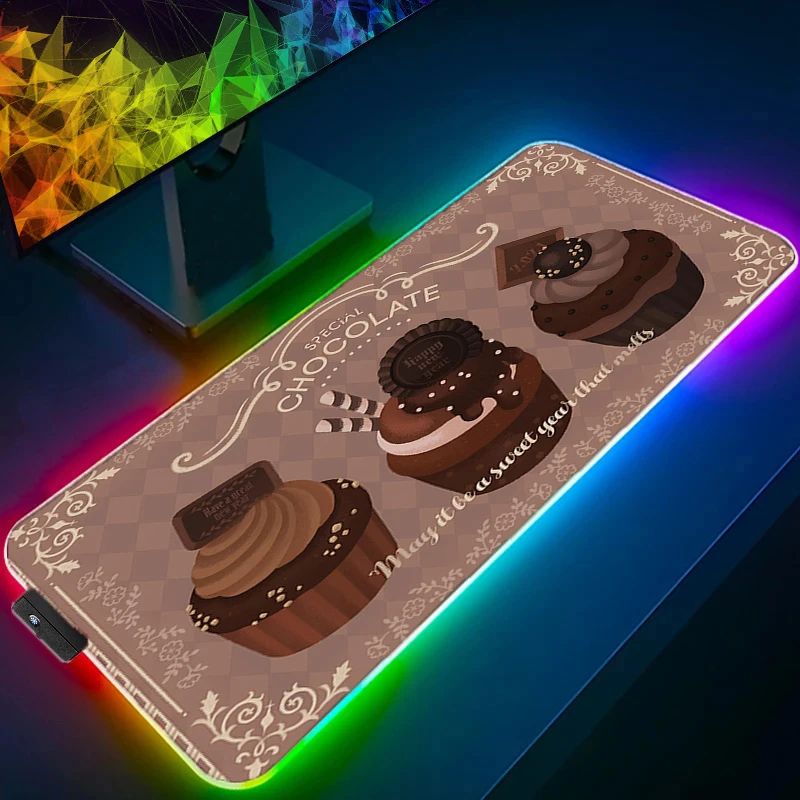 RGB LED Anime Mouse Pad Gamer Keyboard Pad Dessert illustration Desk Mouse Mat Rubber Tapis Souris Gaming Notbook Mousepad