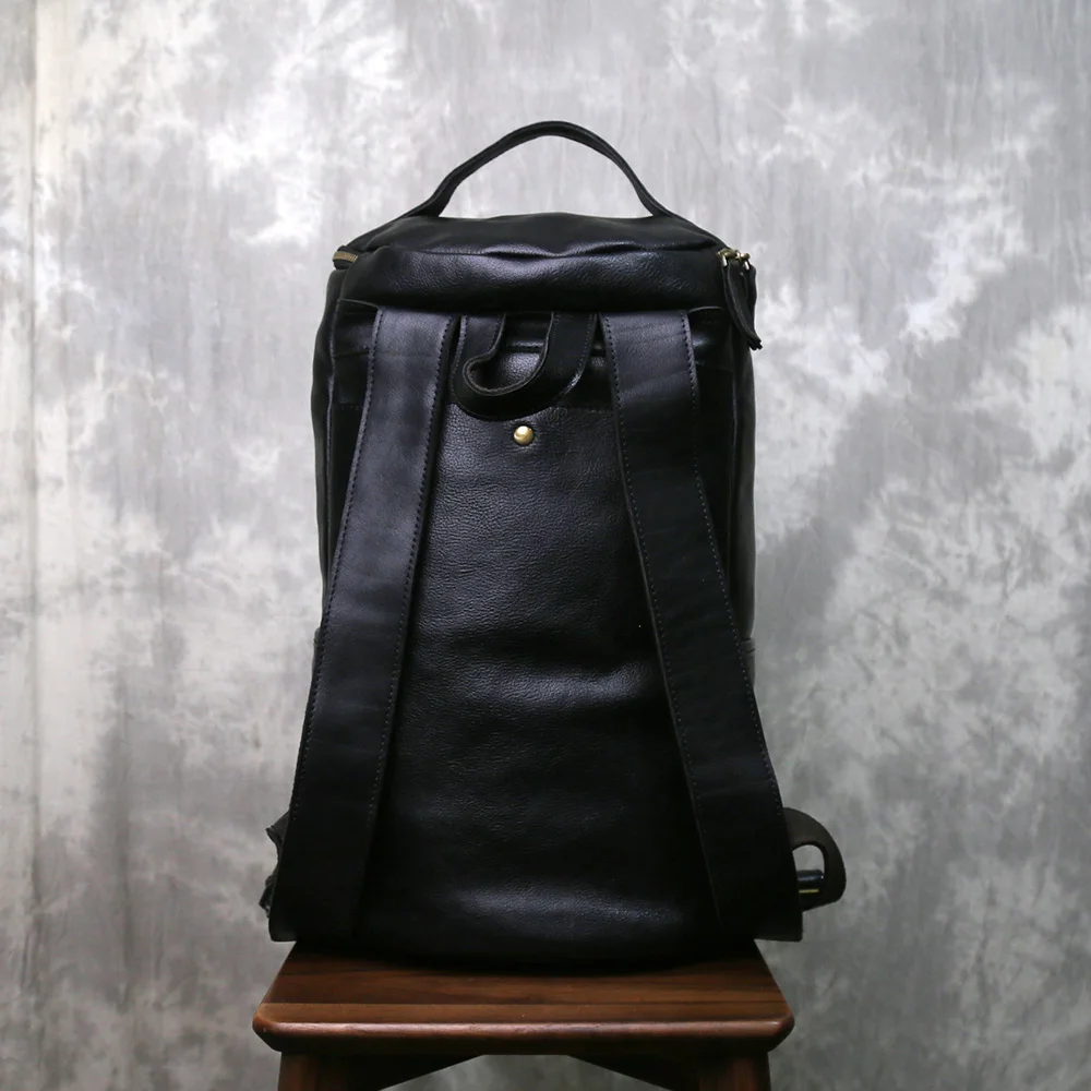 Handmade Retro Leather Shoulder Bag With Layered Cowhide Portable Casual Travel Bag Large Capacity Trendy Bucket Bag Backpack