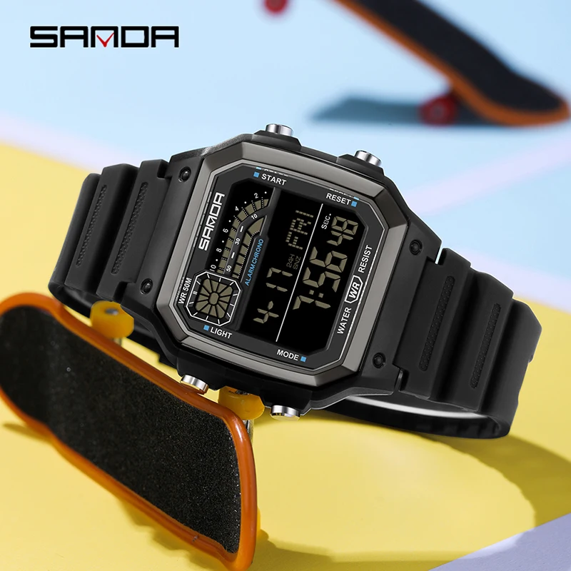 SANDA Outdoor Sport Electronic Chronograph Watch Men Multifunction Watches Alarm Clock Chrono Waterproof LED Digital Wrist watch