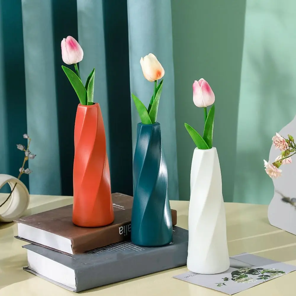 Creative Anti-fall Plastic Flower Vase Gorgeous Modern Desktop Vase Ornaments DIY Tall Vase Container Pot Living Room