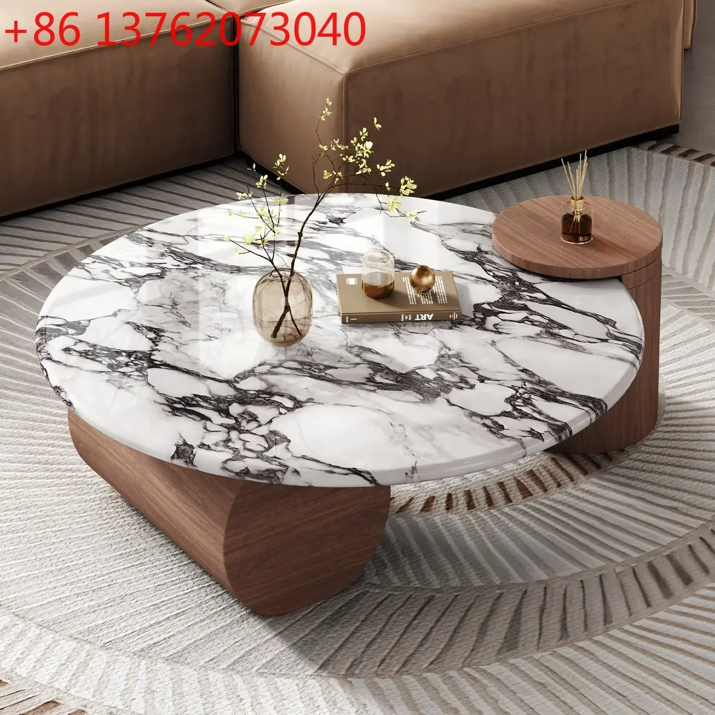 

Minimalist Luxury Marble Nesting Coffee Table Stone Top Solid Wood Frame Walnut Veneer Scratch Heat Resistant Sturdy Living Room