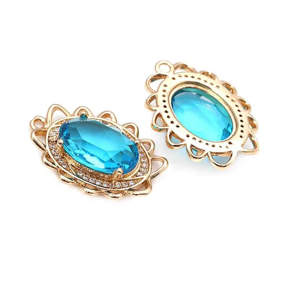 18K Gold Color Brass Zircon Glass Oval Shape Connect Charms Pendants High Quality Diy Jewelry Accessories Making Materials