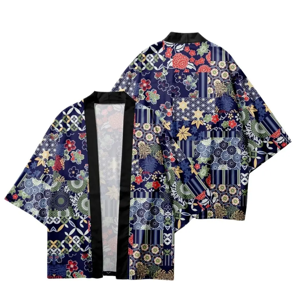 

Splicing Floral Printed Men Women Cardigan Cosplay Yukata Streetwear Loose Japanese Kimono Beach Shorts Shirt Haori