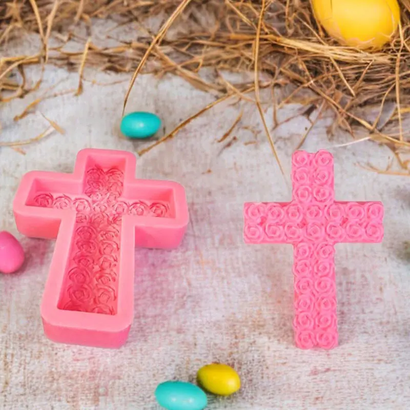 1 Piece, Easter Text Relief Cross Rose Cross Mold Ornament Aromatherapy Candle Crystal Drip Plaster Silicone Mold