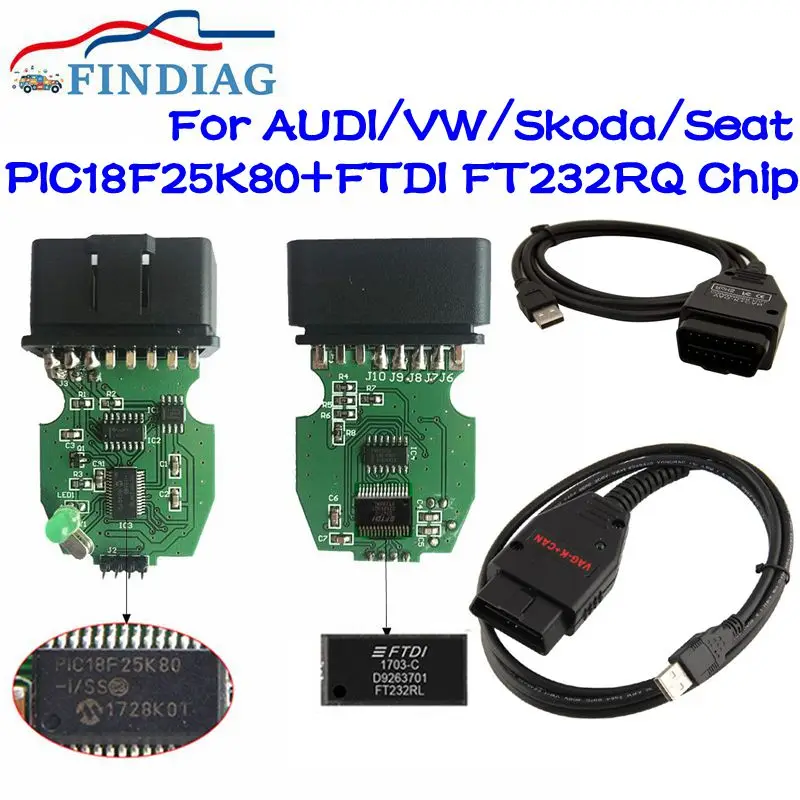 

Профессиональный командир полной версии для VAG K + CAN 1,4, для AUDI/VW/Skoda/Seat PIC18F25K80 + FTDI FT232RQ, чип OBD автомобиля