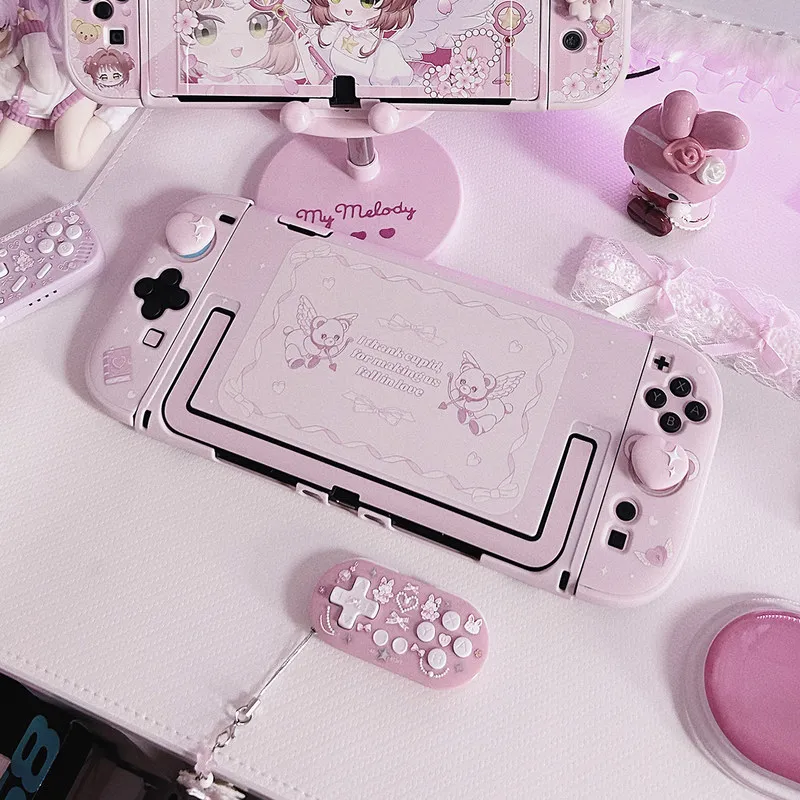 

Защитный чехол Gleekeys Switch2, серия Cartoon Love Letter, с рисунком розового кота и ангела, для Nintendo Switch 2, игровой чехол, аниме-аксессуары для игр