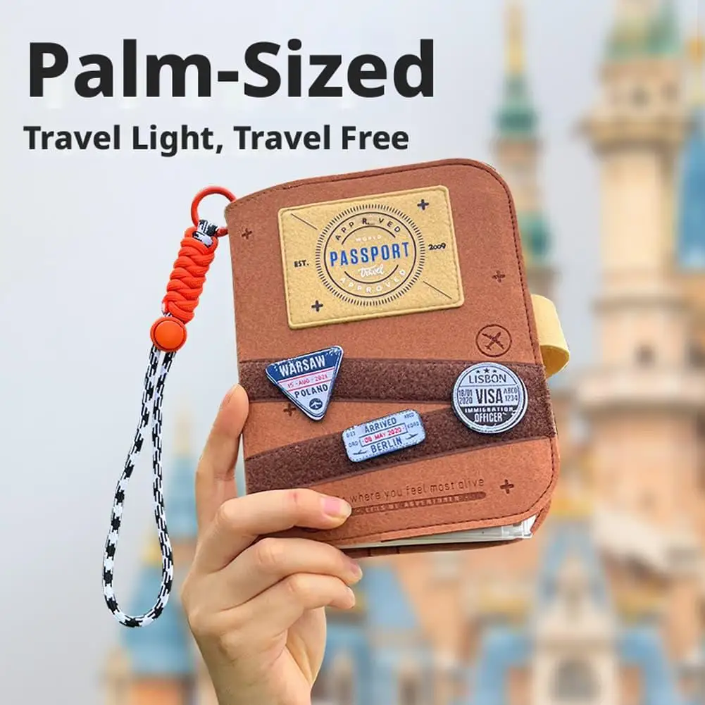 Felt Cover Loose-Leaf Travel Stamp Collection Book Refillable Travel Journal With Wrist Lanyard Strap Closure For Travel Memory