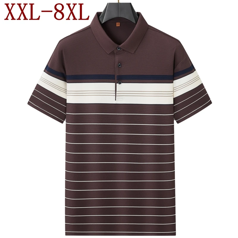 8XL 7XL 6XL 2026 New Summer High End Luxury Shirts For Man Brand Tops Casual Striped Mens Polo Shirt Loose Lapel polos de hombre