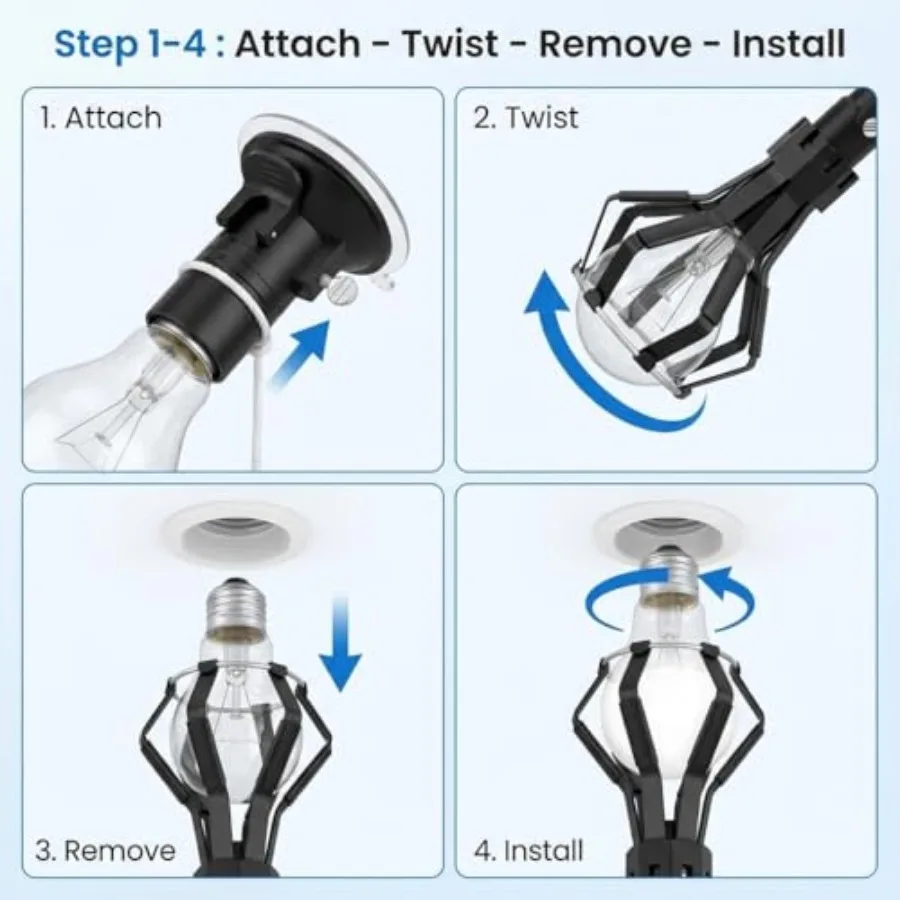 Professional Light Bulb Changer Kit - 3 Piece Set - Extension Pole Compatible, for High Ceiling Incandescent Bulbs with Standar view 5