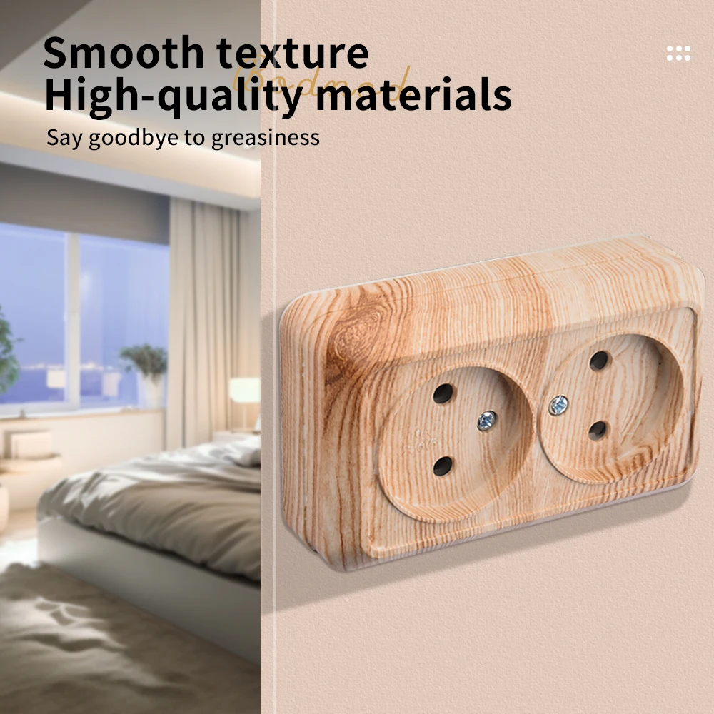 Wood Paint Wall Surface 2 Sockets Plugs EU Exterior Electrical Outlets Not Ground Outdoor Power Socket Flame Retardant Plastic