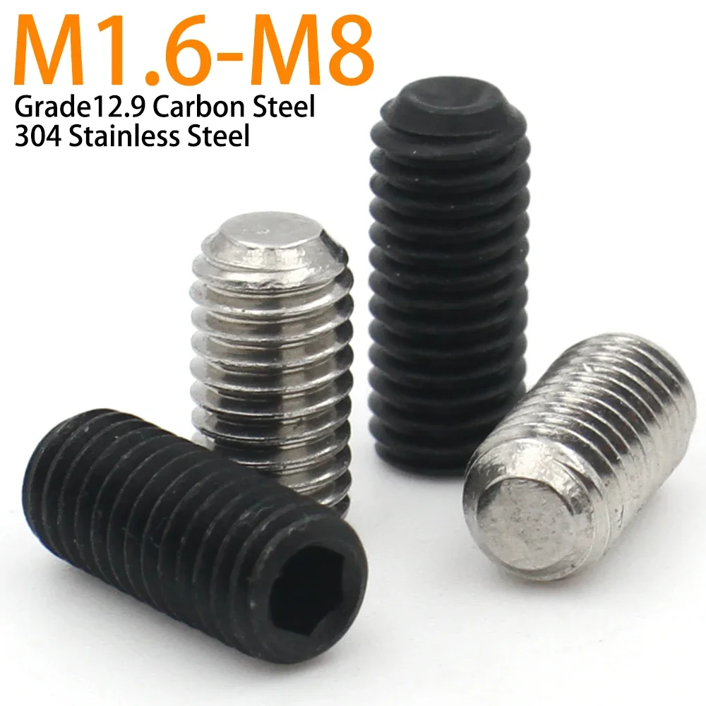 10/20/50pcs DIN916 M1.6 M2 M2.5 M3 M4 M5 M6 M8 Grade12.9 Carbon Steel 304 Stainless Steel Hexagon Hex Socket Grub Set Screw Bolt
