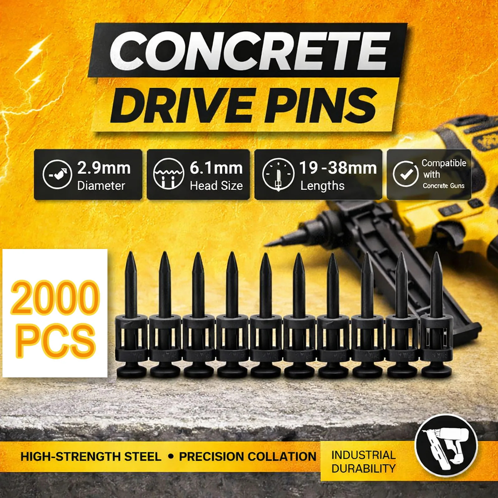

2000PCS 2.9mm Steel Concrete Nails for Gas Nailer Gun Drive Pins 19/22/25/27/32/38mm High Strength Fasteners for Wood Brick Wall