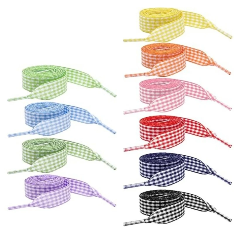 DIY Sewing Ribbon Pack of 10 with Gingham Soft Shoe Ribbon for Casual Shoes, Canvas Footwear, and Everyday Outfit D0UB