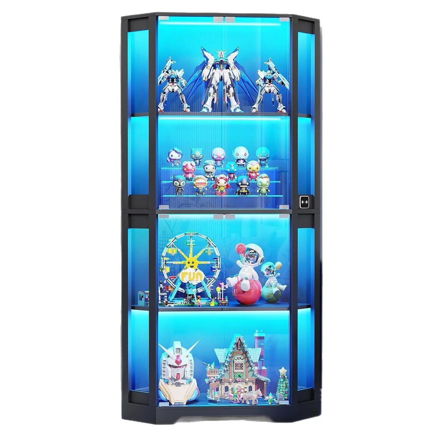 خزانة عرض زاوية مع باب زجاجي 1 مع خزانة عرض مجموعة مصابيح ثلاثية الألوان #5