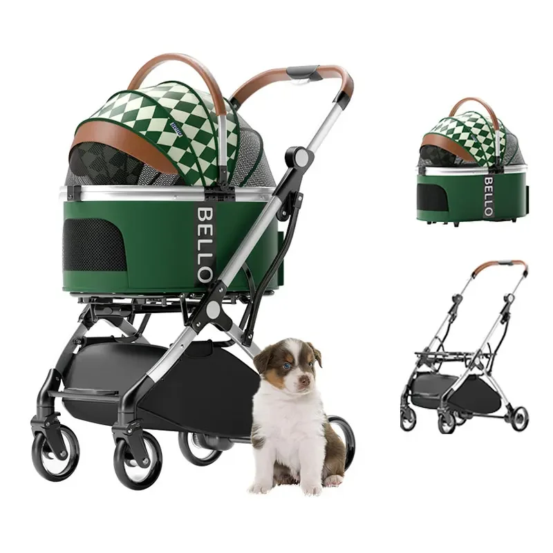 (Ready to Ship) Luxury manufacture folding pet stroller dog or cat separable pet carrier 4 Wheels Easy One-Hand Fold trolley