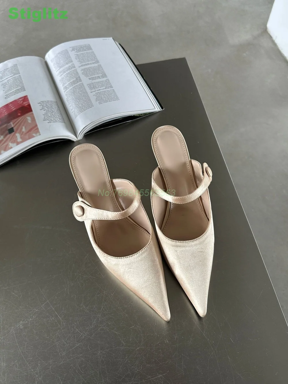 

Buckle Strap Satin Slippers Solid Thin Heel Spring Women Shoes Slip On Elegant Pointed Toe Shallow Daily 2024 New Stilettos