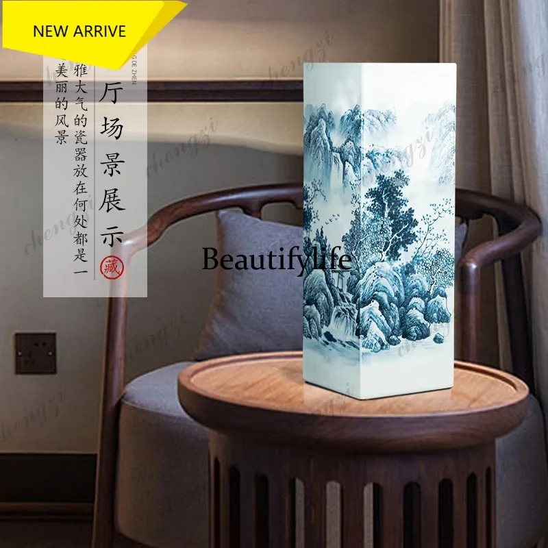 D136 Jingdezhen ceramic vase master hand-painted painting and calligraphy scroll cylinder storage living room study floor orname