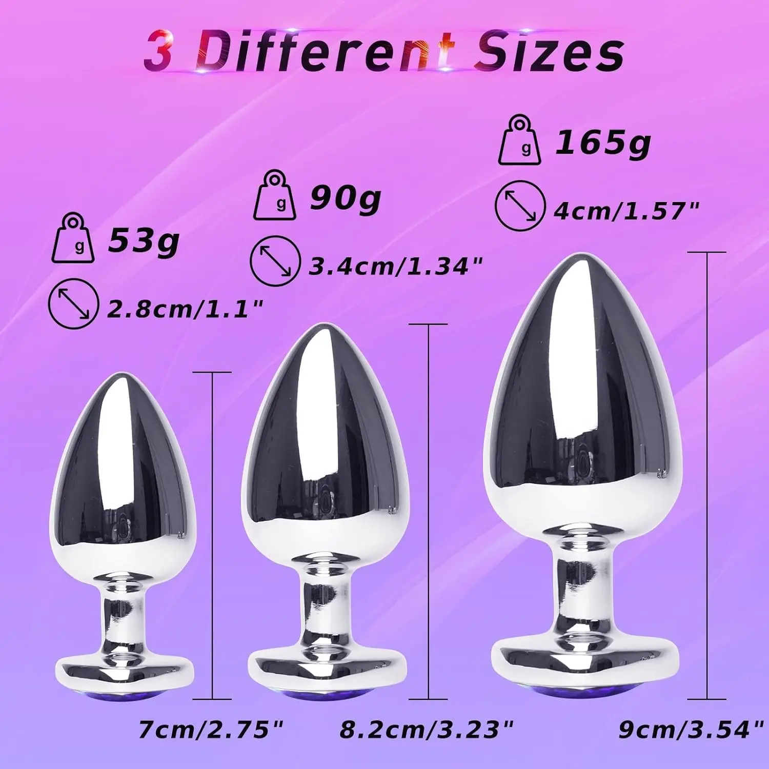 Roxo Anal Butt Plug Toys Set, Kit de Treinamento Anal, mas Plug Men Sex Toy para Iniciantes e Jogadores Avançados, Adulto Masculino Gay, 3 pcs