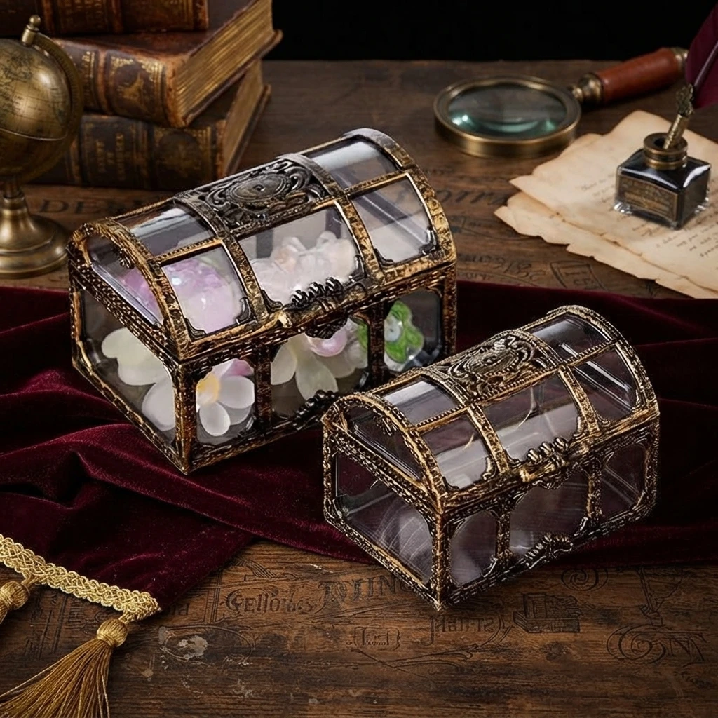 1PC Plastic Transparent Pirate Treasure Box Crystal Gem Jewelry Box Storage Organizer Chest Treasure for Jewelry Gem Trinket Box